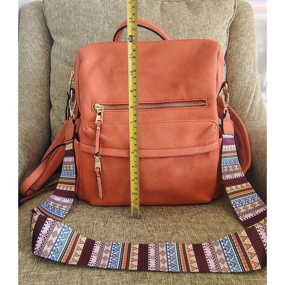 Jen Co Backpack Medium Orange Vegan Faux Leather Convertible Boho Strap Purse 1x - Picture 2 of 16